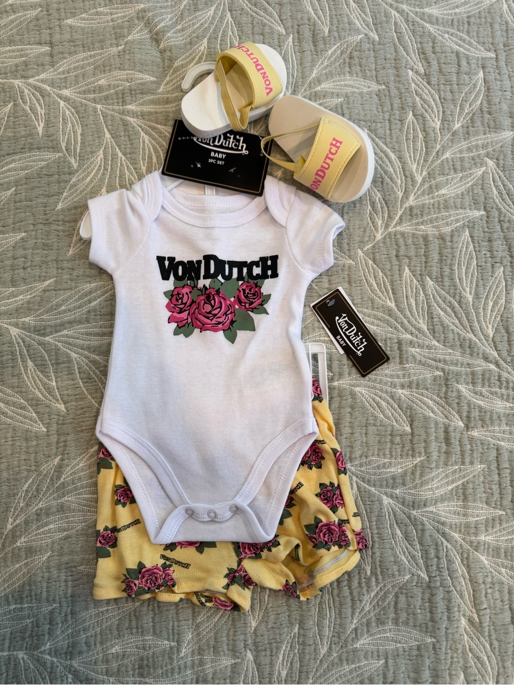 Von Dutch Yellow Kids Slide Sandals with Pink Logo